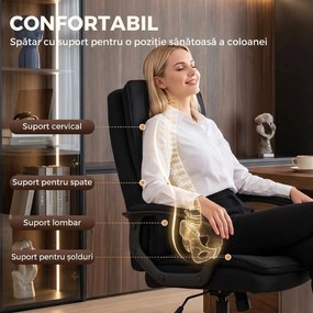HOMCOM Scaun de Birou Ergonomic din Material Tip In, Înălțime Reglabilă, Funcție de Balansare, 120 kg, Negru | Aosom Romania