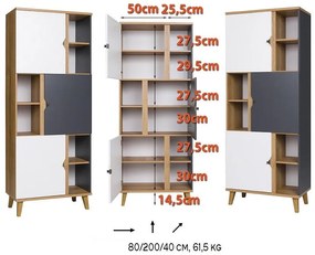 Dulap cu rafturi Mimone R3D (Stejar auriu + Alb mat + grafit). 1051781
