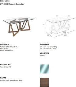 Masa de sufragerie in stil modern cu blat din sticla 180x90cm