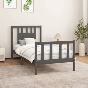 3188153 vidaXL Cadru de pat cu tăblie, gri, 90x200 cm, lemn masiv de pin
