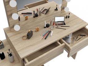 SEM509 - Set Masa toaleta, 112 cm, cosmetica machiaj oglinda masuta vanity, oglinda cu LED-uri cu sau fara scaun - Sonoma