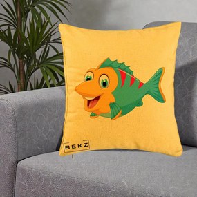 Perna Decorativa Peste Vesel Cartoon, 40x40 cm, Galben, Husa Detasabila, Perna Inclusa, BEKZ®