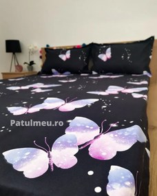 Husa de pat cu elastic + 2 fete de perna pentru pat dublu, negru, HBF-137