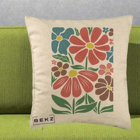 Perna Decorativa Flori Grafice Colorate Retro, 40x40 cm, Bej, Husa Detasabila, Perna Inclusa, BEKZ®