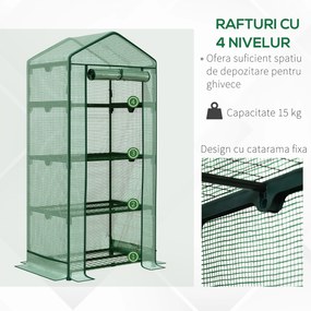 Outsunny Sera de Gradina pentru plante, fructe, legume cu 4 Rafturi din Metal, gradinarit 69x49x158cm, Verde | Aosom Ro