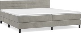 vidaXL Pat box spring cu saltea, gri deschis, 200x200 cm, catifea