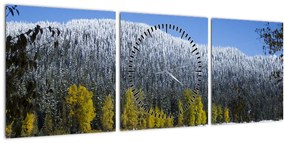 Tablou - munții înzăpeziți iarna (cu ceas) (90x30 cm)