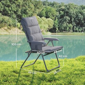 Outsunny Scaun de Camping Pliabil cu Spătar Înalt Reglabil în 5 Poziții și Buzunare Laterale, 66x58x105 cm, Gri Deschis | Aosom Romania