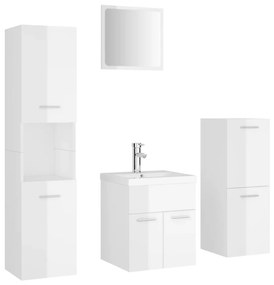 3071357 vidaXL Set mobilier de baie, alb extralucios, lemn prelucrat