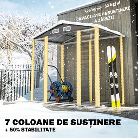 Outsunny Magazie de Grădină din Tablă de Oțel cu 4 Orificii de Ventilație și 2 Uși Glisante, 213x120x194 cm, Gri Închis | Aosom Romania