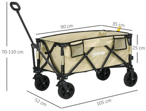 Outsunny Cărucior de Grădină Pliabil cu Mâner Telescopic, Cărucior de Exterior din Oțel, 105x52x70-110 cm, Kaki | Aosom Romania