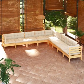3096815 vidaXL Set mobilier grădină cu perne crem, 9 piese, lemn masiv de pin