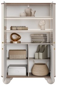Vitrină cu patru uși Vesper 103 cm - cașmir / nuc / mânere aurii / picioare rotunde