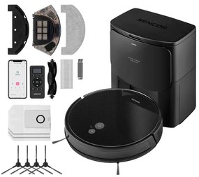 Sencor Aspirator robot 2 în 1 cu mop, 16 W, 2600 mAh, Wi‑Fi, negru, cu telecomandă inclusă