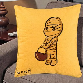 Perna Decorativa Halloween Mummy Kawaii cu Cos, 40x40 cm, Galben, Husa Detasabila, Perna Inclusa, BEKZ®