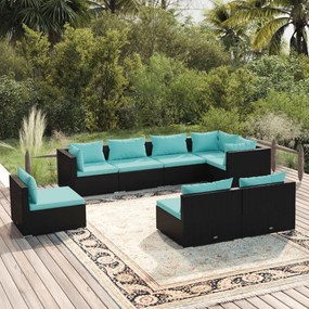 3102545 vidaXL Set mobilier de grădină cu perne, 8 piese, negru, poliratan