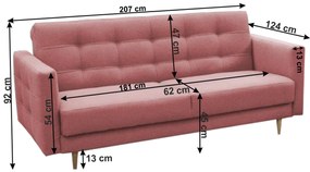 Canapea tapiţată cu 3-locuri, material textil roz învechit, AMEDIA