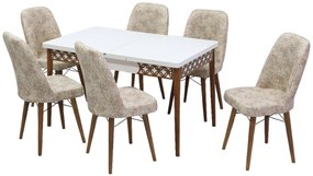 Set masa extensibila cu model 80 x 130/170 cm cu 6 scaune, culoare crem