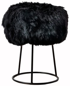 Taburet cu tapițerie din blană de oaie Native Natural, ⌀ 36 cm, negru