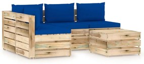 Set mobilier de gradina cu perne, 5 piese, lemn verde tratat albastru si maro, 5
