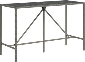 vidaXL Masă de bar cu blat din sticlă, gri, 180x70x110 cm, poliratan