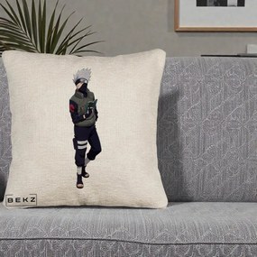 Perna Personalizata Naruto Kakashi Hatake Portret Complet, 40x40 cm, Bej Canapea, Husa Detasabila, Perna Inclusa, BEKZ®