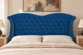 Pat tapițat Chesterfield Avella 160×200 cm, albastru, cu ladă de depozitare