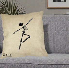 Perna Decorativa Schelet Dansator Silueta Neagra Halloween, 40x40 cm, Crem, Husa Detasabila, Perna Inclusa, BEKZ®