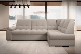 Colțar bej extensibil/cu spațiu de depozitare cu tapițerie din catifea (cu colț pe partea dreaptă/în formă de ”L”) Sado – ELTAP