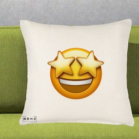Perna Decorativa Emoji Ochi Stele, 40x40 cm, Crem Reliefat, Husa Detasabila, Perna Inclusa, BEKZ®