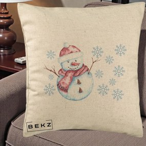Perna Decorativa Om de Zapada Rosu cu Fulgi, 40x40 cm, Bej, Husa Detasabila, Perna Inclusa, BEKZ®