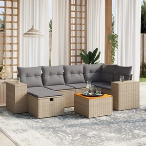 vidaXL Set canapele de grădină, 7 piese, cu perne, bej, poliratan