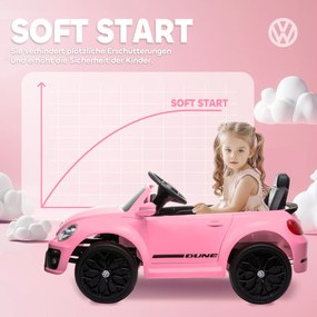 AIYAPLAY Mașină electrică pentru copii, VW Beetle, 3-5 km/h, cu telecomandă & muzică, roz | Aosom Romania