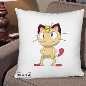 Perna Personalizata Meowth Pokemon, 40x40 cm, Alb Pufos, Husa Detasabila, Perna Inclusa, BEKZ®