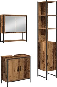vidaXL Set de mobilier pentru baie cu raft 3 pcs Maro Lemn compozit