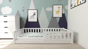 Pat Montessori pentru copii PINELO 90 x 200 cm, alb Saltele: Cu saltele Somnia 18 cm, Somiera pat: Fara somiera