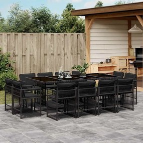 vidaXL Set mobilier de grădină cu perne, 13 piese, negru, poliratan