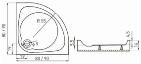Cabină de duș curbată Splash cu cădiță 89x89x206cm - profil cromat, sticlă transparentă