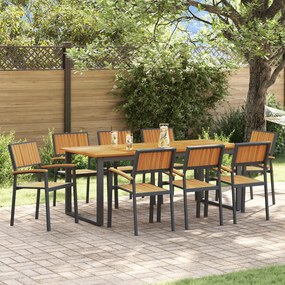 vidaXL Set de dining pentru grădină 9 piese Oțel negru și Lemn de acacia