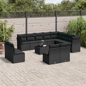 vidaXL Set mobilier de grădină cu perne, 13 piese, negru, poliratan