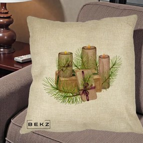 Perna Decorativa Lumanari cu Cadouri Naturale, 40x40 cm, Crem, Husa Detasabila, Perna Inclusa, BEKZ®