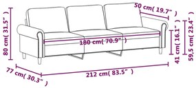 Canapea cu 3 locuri, Maro, 180 cm, catifea Maro, 212 x 77 x 80 cm