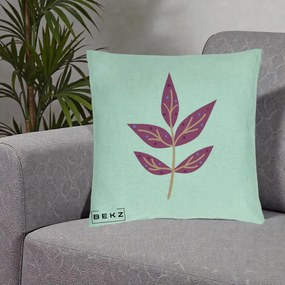 Perna Decorativa Ramura Botanica Mov, 40x40 cm, Verde Menta, Husa Detasabila, Perna Inclusa, BEKZ®
