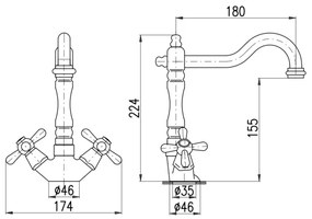 Baterie pentru lavoar RAV Slezák MK121.0/8SM + ventil de scurgere MORAVA RETRO, alamă antichizată