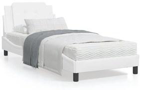 3214076 vidaXL Cadru de pat cu lumini LED, alb, 90x190 cm, piele ecologică