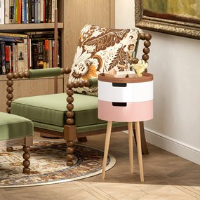 HOMCOM Set de 2 Mese Totunde de Cafea cu 3 Niveluri, 2 Spații de Depozitare și Tavă Detașabilă, Φ35x65,5 cm, Multicolor | Aosom Romania