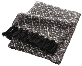 Cuvertura de pat cu ciucuri JANNA, alb si negru, bumbac, 125 x 150 cm