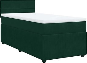 vidaXL Pat box spring cu saltea, verde închis, 100x200 cm, catifea
