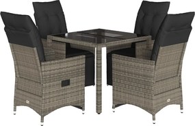 vidaXL Set bistro de grădină cu perne, 5 piese, gri, poliratan