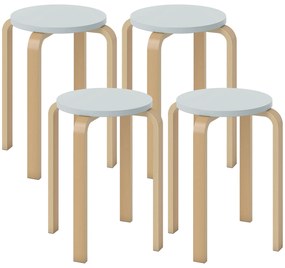 HOMCOM Set de Scaune Stivuibile pentru 4 Persoane, Scaune Moderne de Stivuire, Scaune Rotunde fără Spate, 40x40x45 cm, Lemn Natural | Aosom Romania